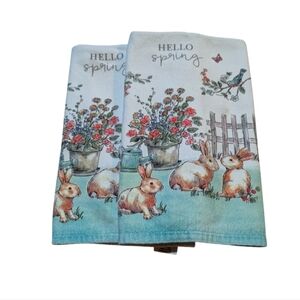 KayDee Designs Happy Spring Bunny Rabbit Floral Kitchen Dish Towels Easter